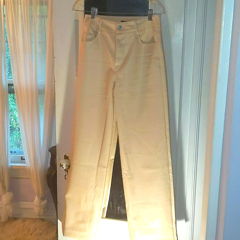 Nwt pleather  wide leg cream pants